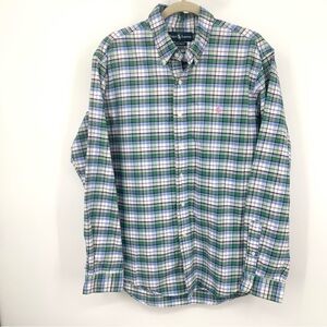Ralph‎ Lauren Men Size XL Shirt Button Down Top Long Sleeve Cotton Green Pink